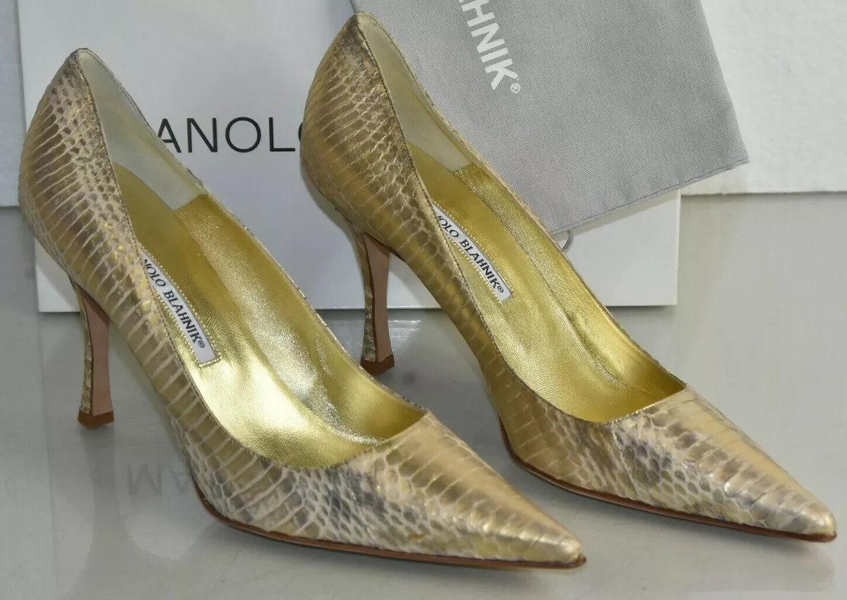 NEW Manolo Blahnik JUMBO Python Gold Heels Pumps BB EXOTIC