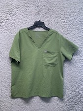 FIGS Scrub Top Womens XXL Solid Olive Pocket Logo Medical Short Sleeve V Ne