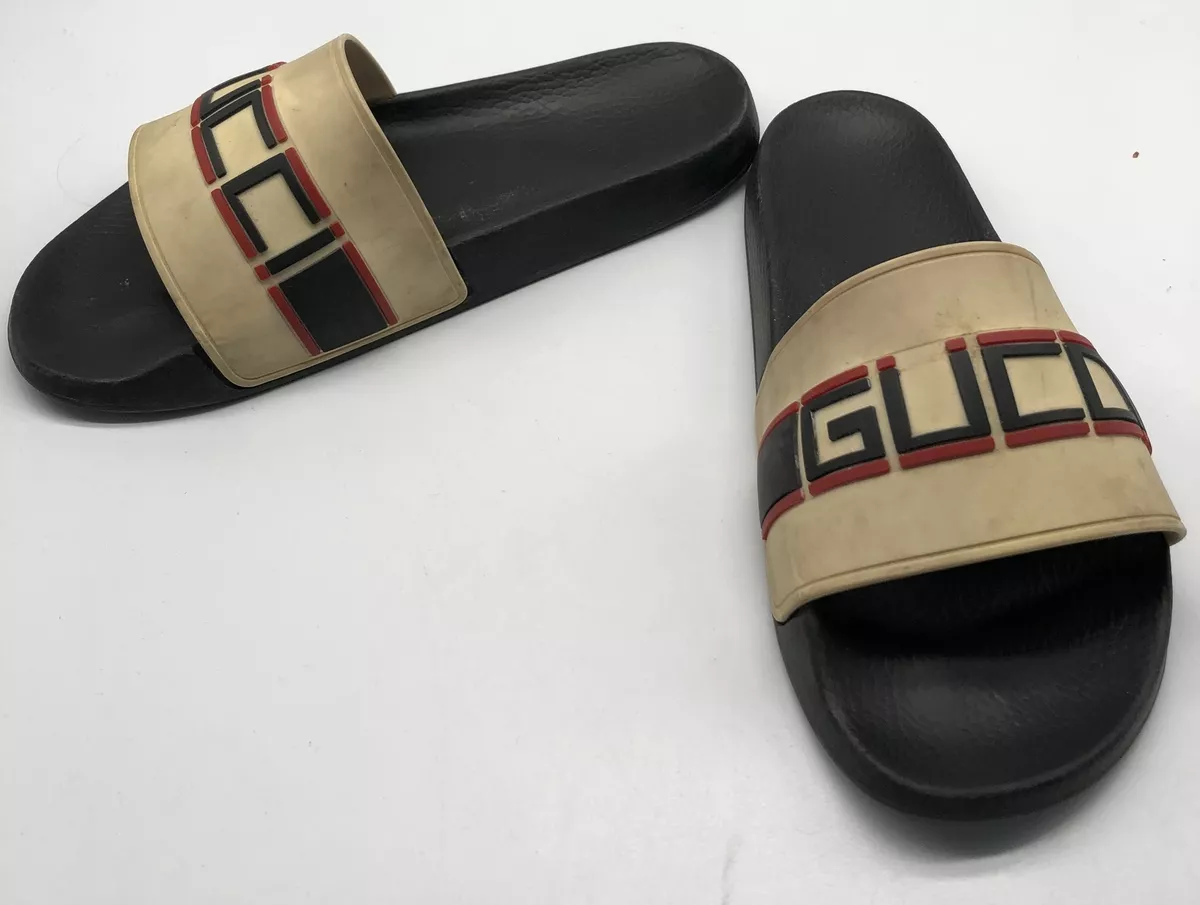 Women's 'Fake/Not' Print Slide Sandal In Beige & Ebony GG Supreme | GUCCI®  香港