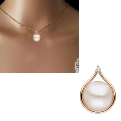 Diamant-Anhänger 14 Karat 585er Gold Roségold 11 mm Perle Süßwasser Damen neu - Bild 1 von 3
