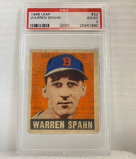 1948-49 Leaf Gum Co. #32 Warren Spahn Boston Braves RC Rookie PSA 2 GOOD