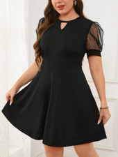 SHEIN PRIVE Women's Mesh Splice A-Line Short Black Dress XL/UK16