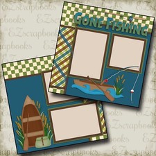 GONE FISHING - 2 Premade Scrapbook Pages - EZ Layout 2338