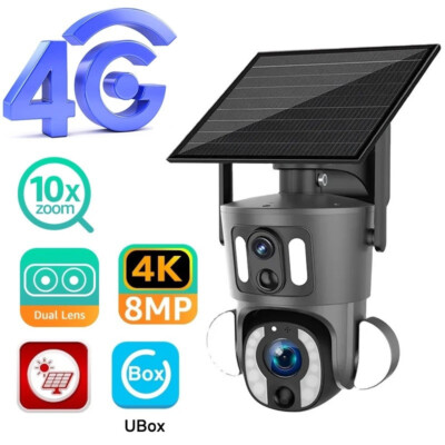 Solar IP Camera 4K 8MP 4G Sim Card 10X Optical Zoom PTZ two way Audio ...