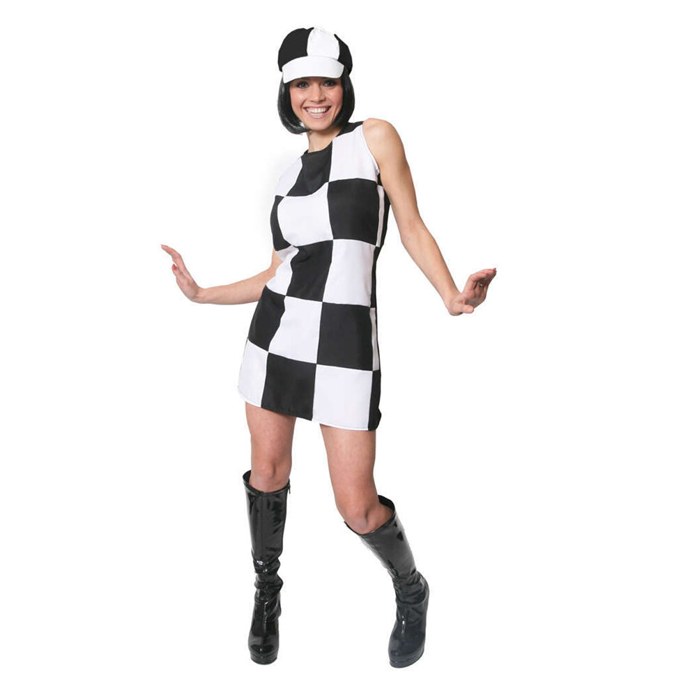 ADULTS 1960S PARTY GIRL DRESS HIPPY COSTUME 60S RETRO LADIES FANCY