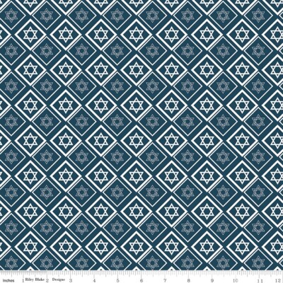 8 Nights 8 Lights C16423 Navy Star of David Tara Reed Riley Blake - by half-yard