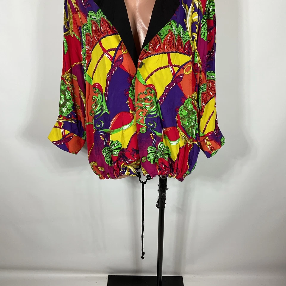 JAQUETA BOMBARDEIRO vintage anos 80 Cassie Swinger NEOn brilhante reversível grandes correntes CC RARA - Imagem 4 de 4