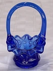 Vintage Fenton Cobalt Blue Glass Small Basket with Handle