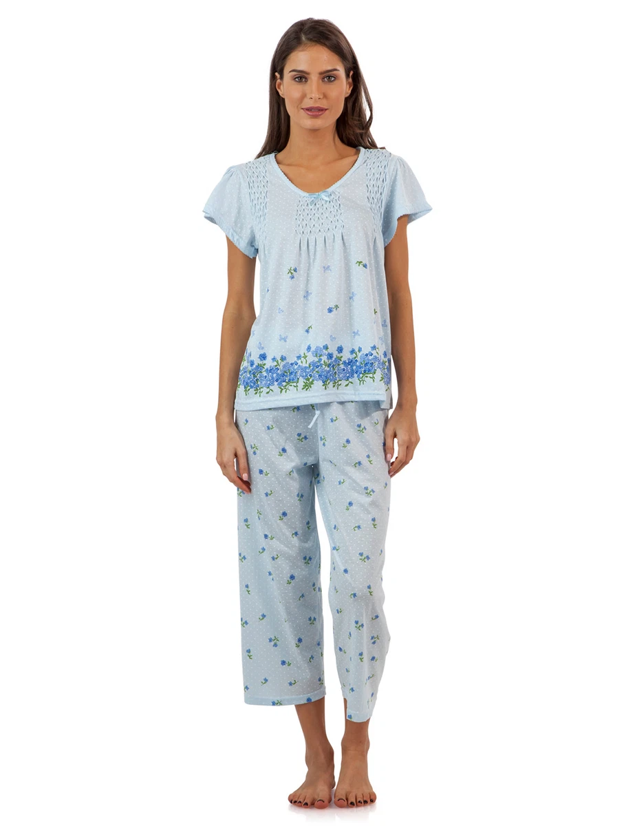 Casual Nights Women's Short Sleeve Floral Border Capri Pajama Set