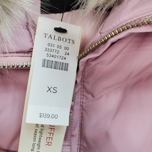 Talbots Puffer Vest Women's XS Light Pink Faux Fur Collar Lined Pockets Full Zip - Picture 5 of 13