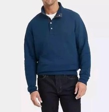    Men's Quilted Snap Pullover Sweatshirt - Goodfellow  Co Navy Blue XXL  
