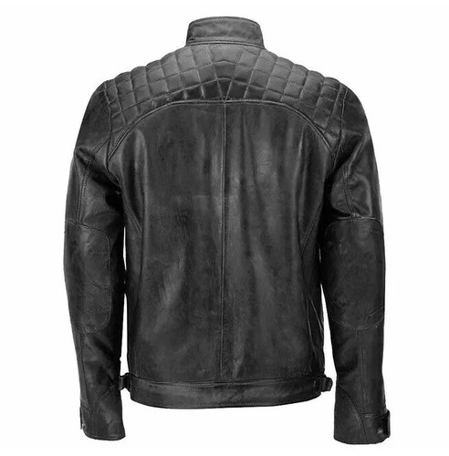 Men Black Leather Fashion Leather Biker Jacket, Slim Fit Leather Apparel - Picture 2 of 3