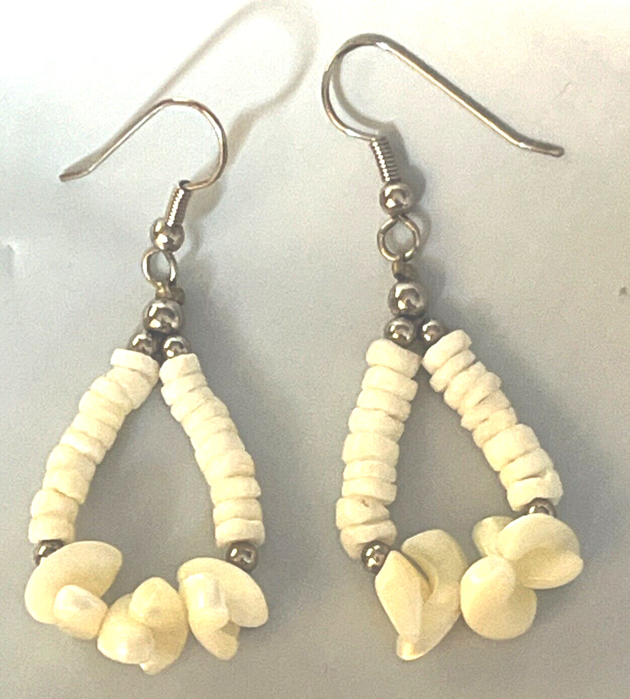 Earrings White Shell Chip Triangle Shape Dangle D… - image 1