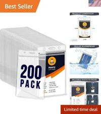 200 Pack Clear Plastic ID Badge Holders - Waterproof, Vertical Style for Events