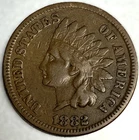 1882 Indian Head Cent Penny ~ F Fine Condition ~ 1c US Coin - 3514