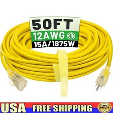 50ft Heavy Duty Outdoor Extension Cord 12 Gauge Waterproof LED Lighted 15A 125V