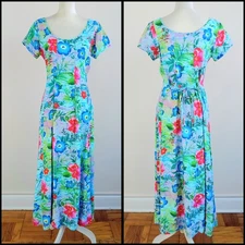 Small  Vintage JAMS WORLD Casual Tropical Hawaii Floral Long Maxi Lounge Dress