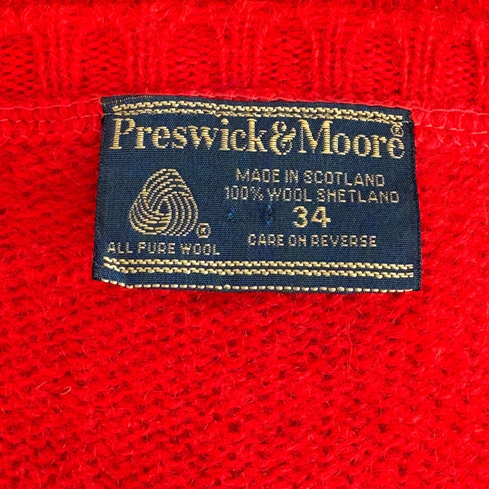 Antigo Colete Suéter Feminino Preswick & Moore Vermelho 100% Lã Shetland Botões Dourados - Imagem 4 de 4