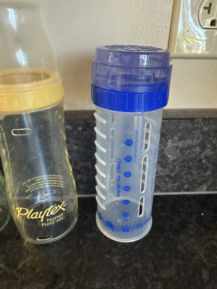 Lote de 8 biberones vintage Playtex Drop In Nurser + tapas + anillos MULTI Foto 3 de 4