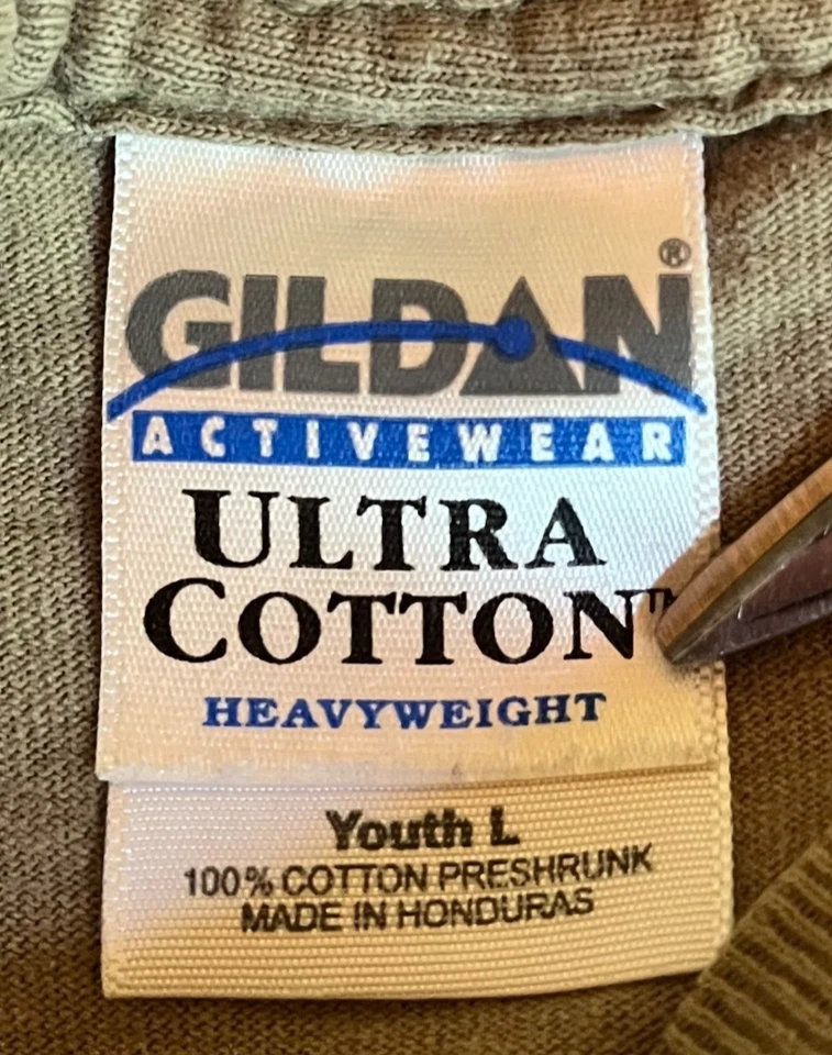 Camiseta Gildan Juvenil Grande 100% Algodón Preencogido Mangas Cortas Marrón Ciervos Caza Foto 4 de 4