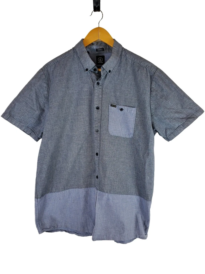 Volcom Mens XL Short Sleeve Button Down Gray Two Tone Modern Fit Casual Shirt - Image 2 of 4