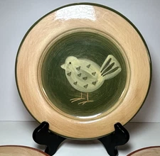 VIETRI Foresta Rustic Brown Green Bird Salad Plates 4 Handpainted Pottery Italy