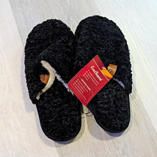 Everfoams Women's Black Sherpa Faux Fur Lined Slide Slippers Size 9