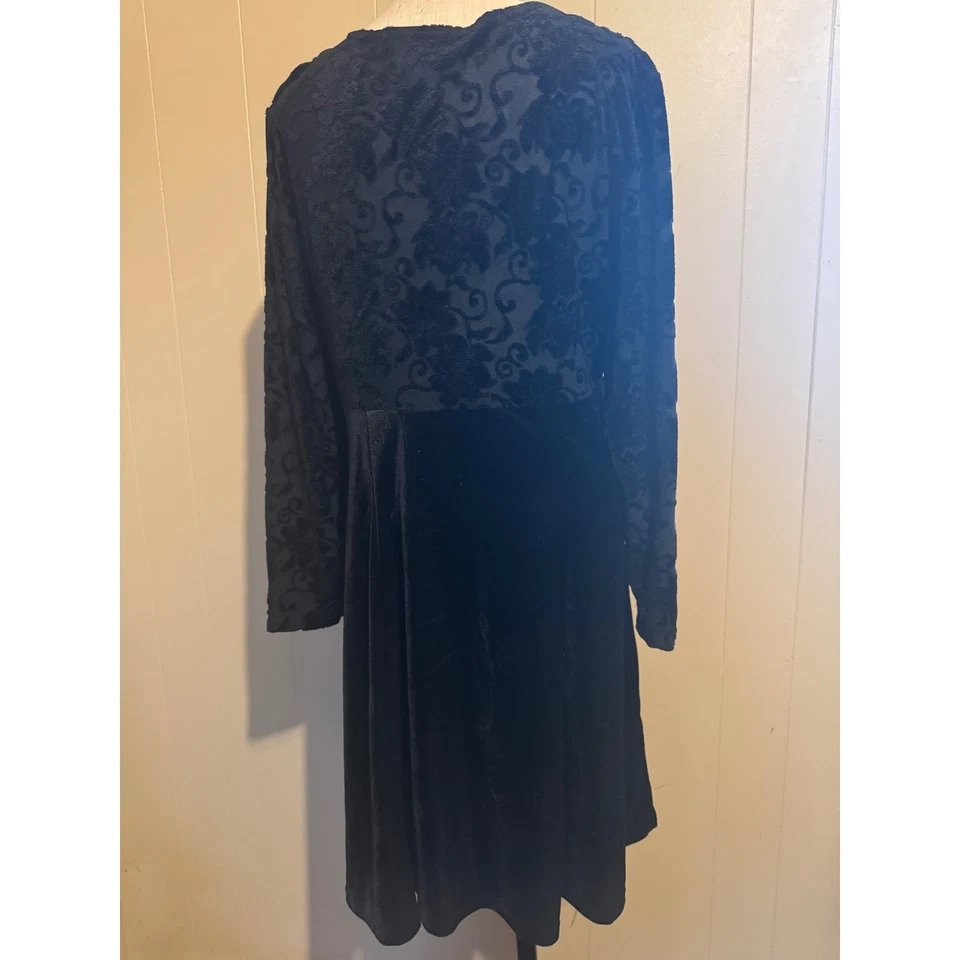 复古 Molly Malloy 女式大号黑色长袖迷笛天鹅绒倦怠连衣裙 Y2K — 第 3/4 张图片