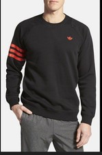 Adidas Men's Crewneck Sweatshirt Black/Red 3 Stripes Size Large Pullover EUC