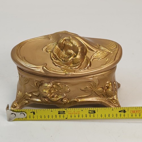 Antique Art Nouveau Jewelry Casket Regency Gold Floral Trinket Box Pair - Picture 2 of 20