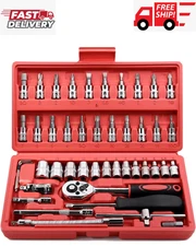 Egofine 46 Pieces 1/4 Inch Drive Socket Ratchet Wrench Set, with Bit Socket Set