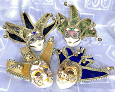 Authentic Venezia Carnival Masks Lot of 4, Hand-Painted Wall Decor Jester Joker