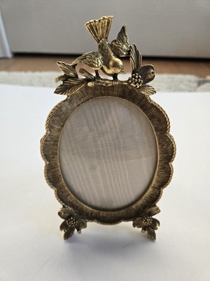 Vintage Matson 24kt Gold Plated Bird & Dogwood Oval Photo Frame