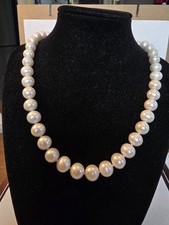 White Freshwater 10mm Pearl Knotted Necklace 925 Sterling Silver Clasp 18"