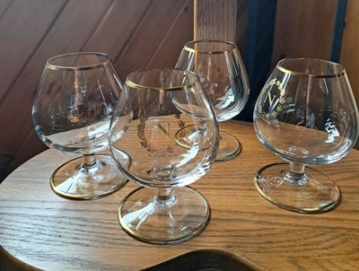 Baccarat French Crystal Napoleon ''N'' w/ Gold Crown Cognac Brandy Snifter Glasses