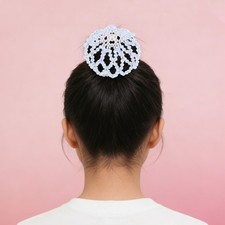 2 Pcs Handmade Crystal Bead Net Bag Skating Bun Cover Hair for Dancers Crochet