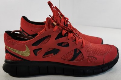 Nike Free Run 2 Rot Gold Schwarz Mesh Turnschuhe Herren UK12 / US13 Laufschuhe