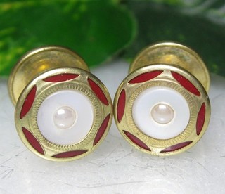 Antique Mens BAER & WILDE KUM A PART DECO MOP SEED PEARL ENAMEL CUFFLINKS PAIR