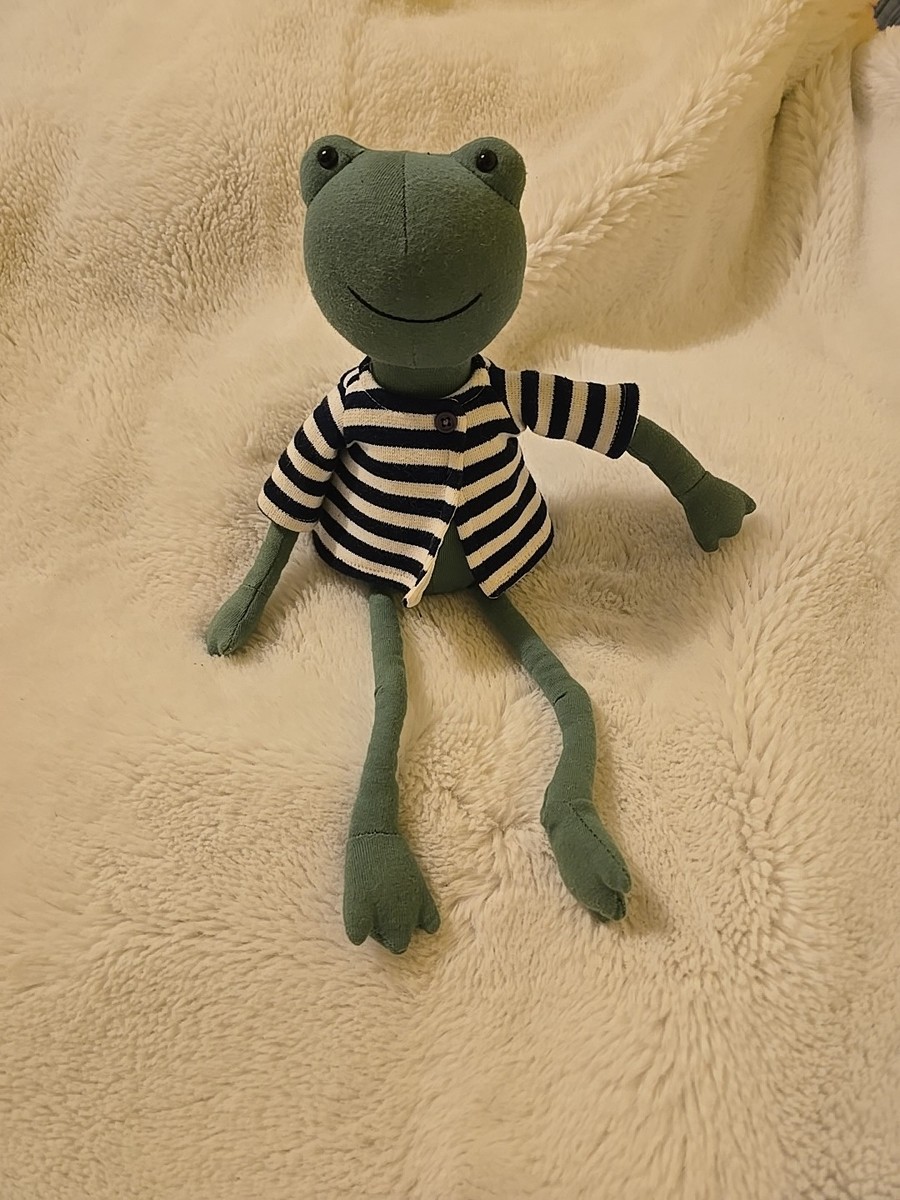Jellycat Francisco Frog Plush Green Stripe Blue Knit Long