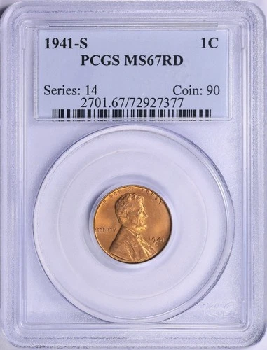 1941 S Lincoln Cent PCGS MS67 RED