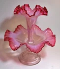 Antique Cranberry to Milk White to Clear Blown Glass Epergne 10"