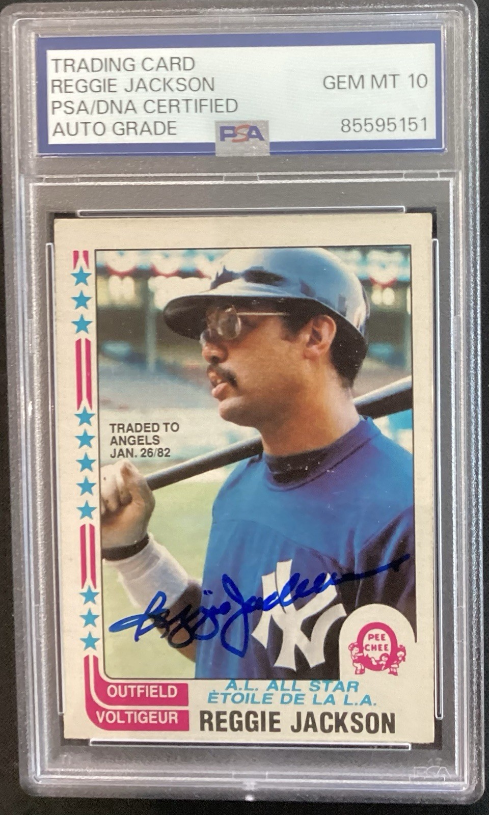 Reggie Jackson Signed 1982 OPC #377 HOF Baseball Card Autograph PSA/DNA Gem 10