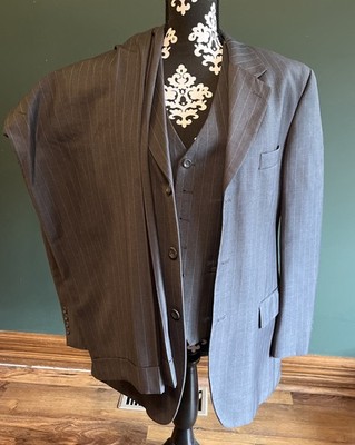 Caravelli Mens Sz 32 S Gray Pinstripe 3 Piece Suit Jacket Vest Pants Disegno