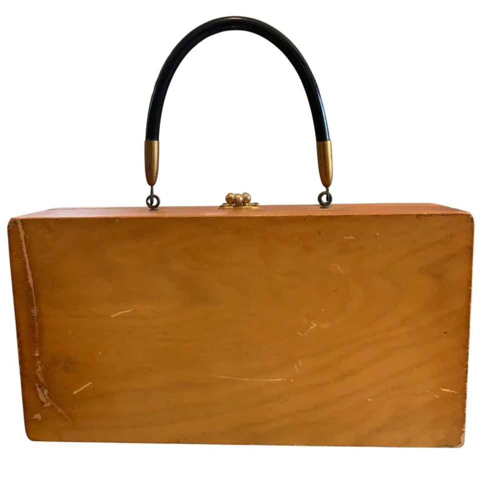 Bolso de mano vintage con caja de madera Enid Collins Lucky Ladybugs años 60 con espejo Foto 2 de 4