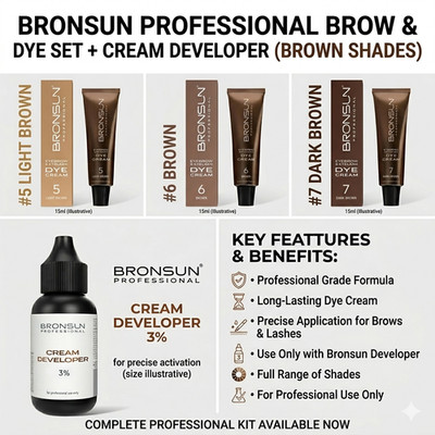 Bronsun NEW eyebrow dye cream set - 3 WARM shades + 1 oxidizer cream 3%