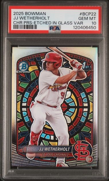 JJ Wetherholt 2025 Bowman #BCP22 Etched In Glass Variation PSA 10 1st
