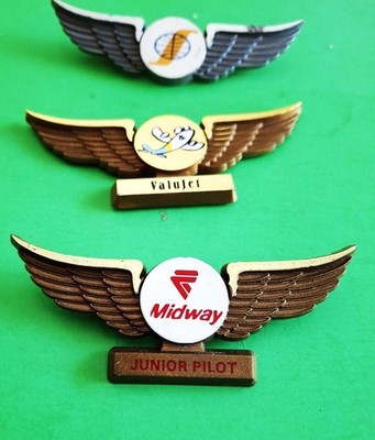 3 Junior Pilot Kiddie Wings Badges Midway Airlines VALUEJET Ports of Call