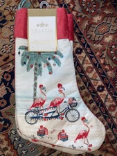 New 2 Coastal Collection 22" Christmas Stocking Beaded Florida Flamingos Birds