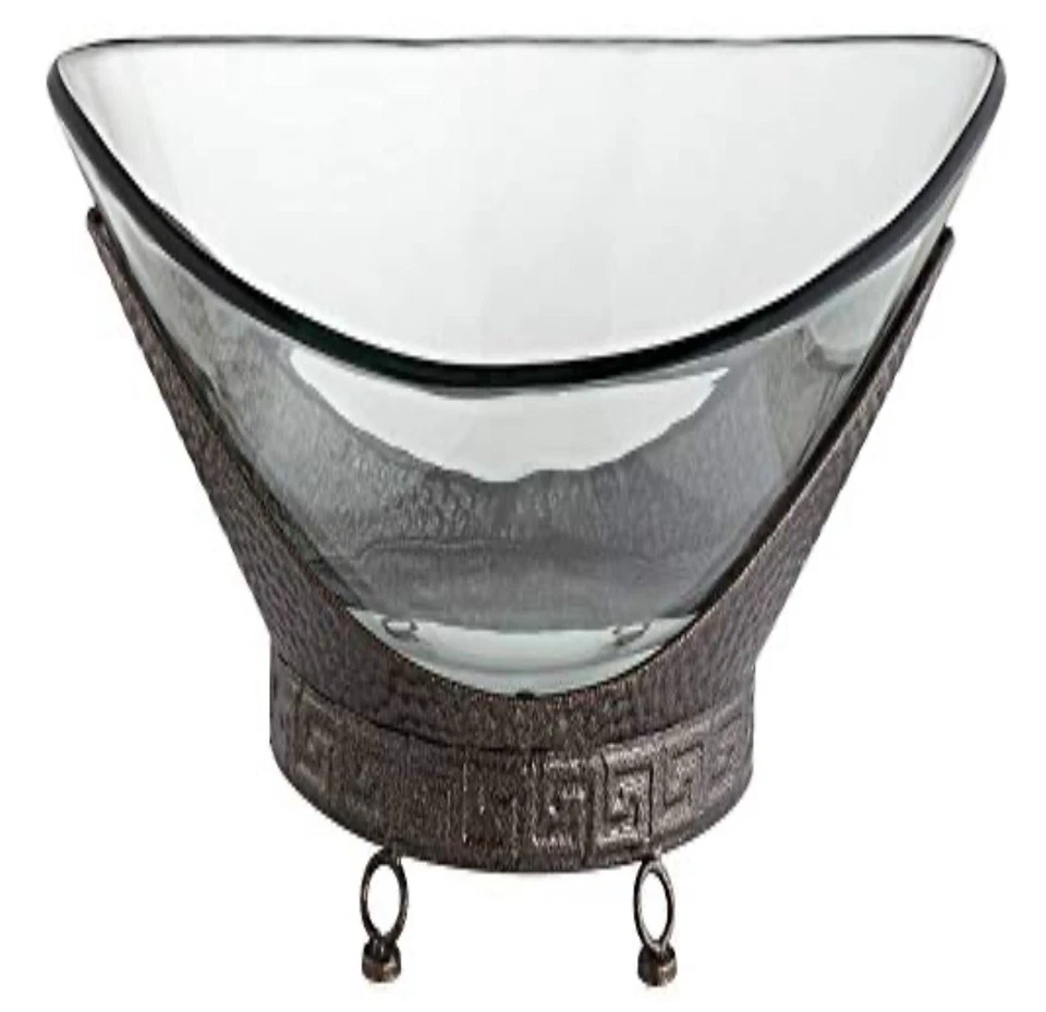 Cuenco de vidrio decorativo estilo toscano Kensington Hill con soporte de metal martillado Foto 3 de 4