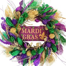 20 inch Mardi Gras Purple and Green Glitter Wreath for Front Door Carnival Pa...